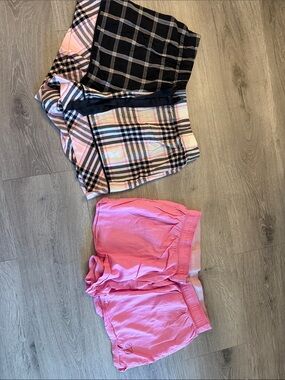 PINK Victoria's Secret Plaid and Solid Pink Sleep Shorts Set